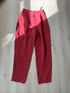 Valerie Stevens 100% Silk Red Pleated Trousers